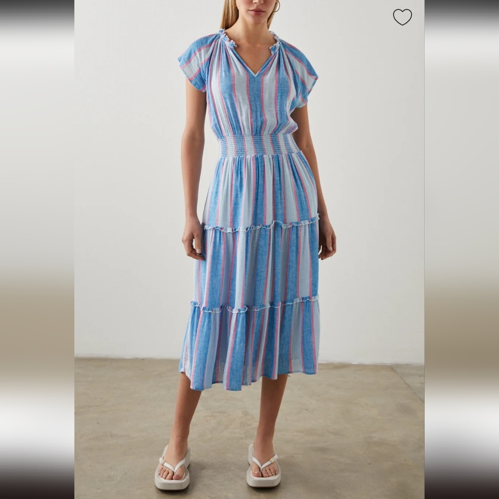 Rails Blue and White Tiered Midi Sundress